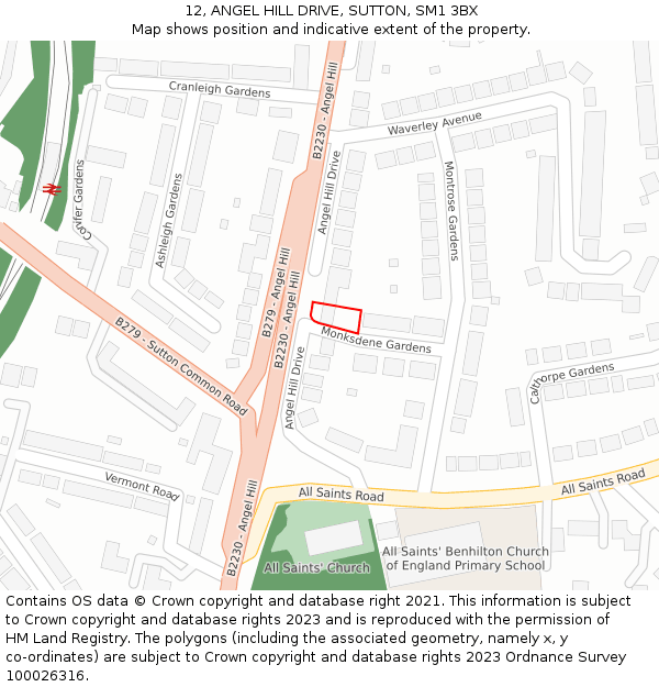 12, ANGEL HILL DRIVE, SUTTON, SM1 3BX: Location map and indicative extent of plot