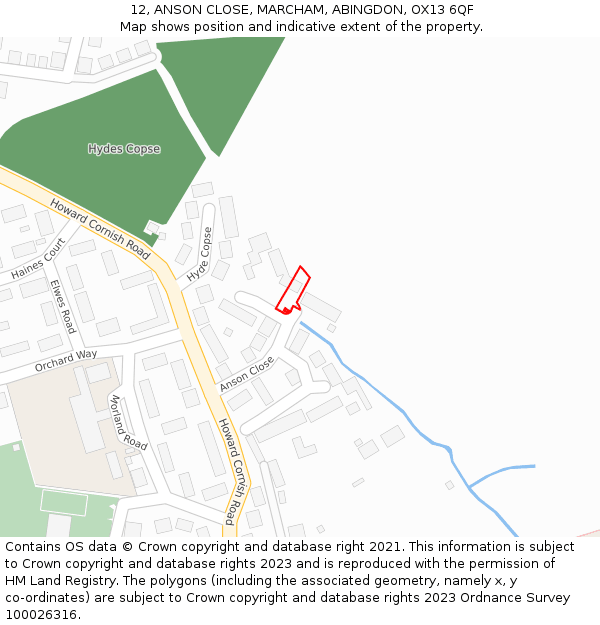 12, ANSON CLOSE, MARCHAM, ABINGDON, OX13 6QF: Location map and indicative extent of plot