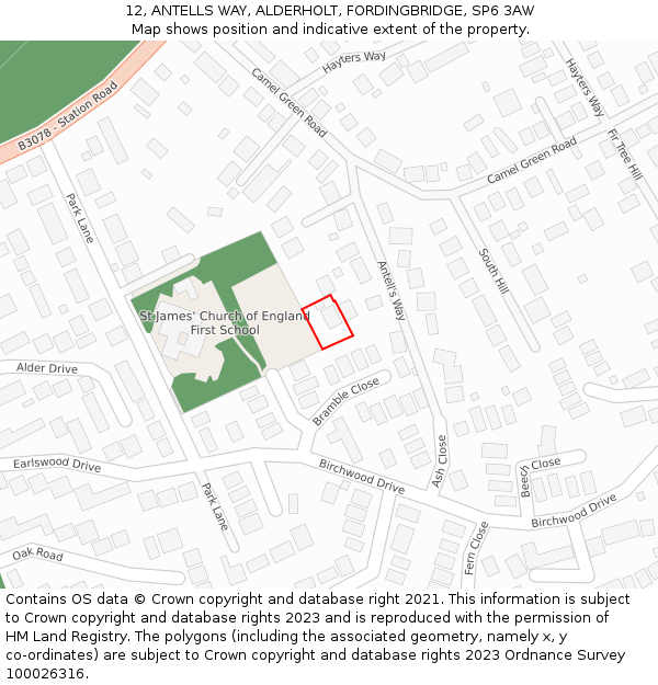 12, ANTELLS WAY, ALDERHOLT, FORDINGBRIDGE, SP6 3AW: Location map and indicative extent of plot