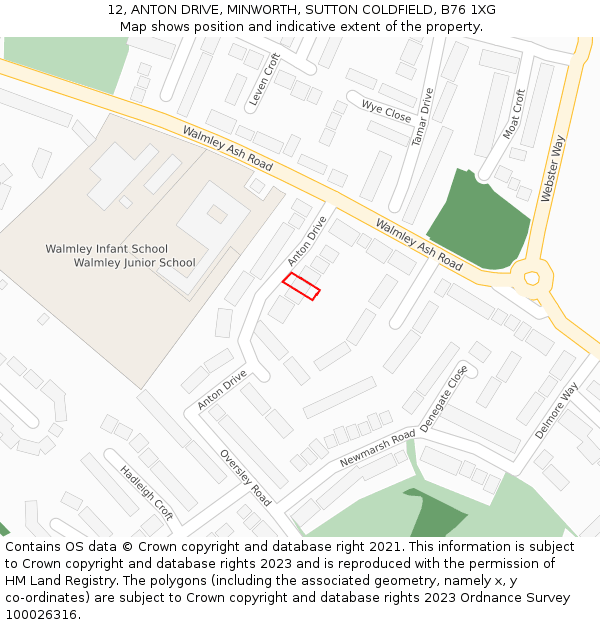 12, ANTON DRIVE, MINWORTH, SUTTON COLDFIELD, B76 1XG: Location map and indicative extent of plot