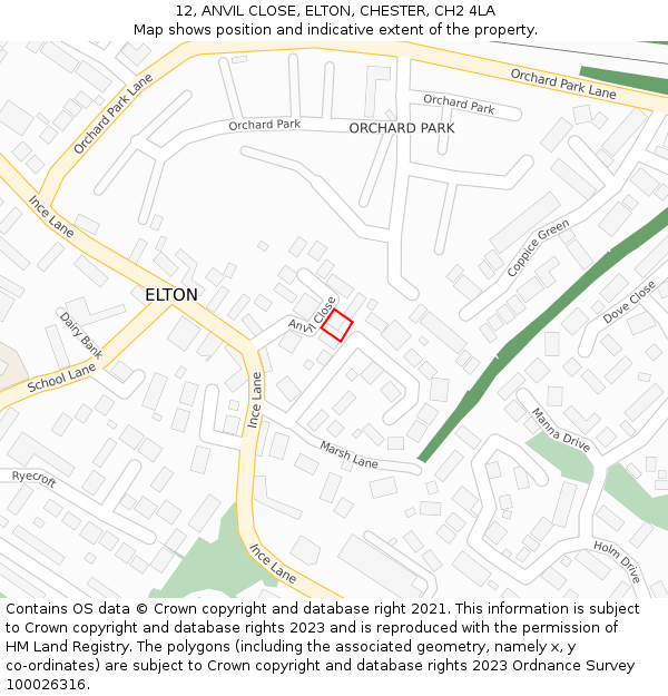 12, ANVIL CLOSE, ELTON, CHESTER, CH2 4LA: Location map and indicative extent of plot