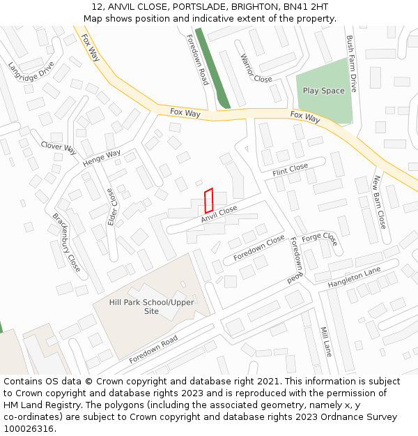 12, ANVIL CLOSE, PORTSLADE, BRIGHTON, BN41 2HT: Location map and indicative extent of plot