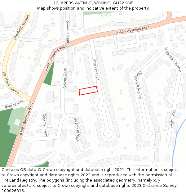 12, APERS AVENUE, WOKING, GU22 9NB: Location map and indicative extent of plot