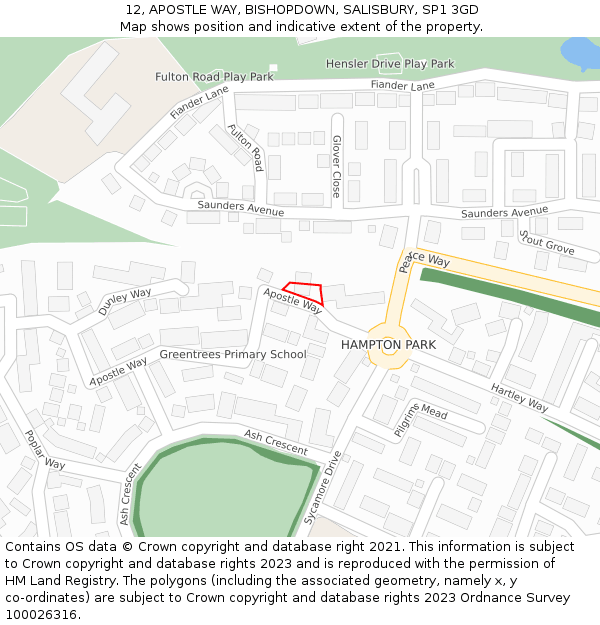 12, APOSTLE WAY, BISHOPDOWN, SALISBURY, SP1 3GD: Location map and indicative extent of plot