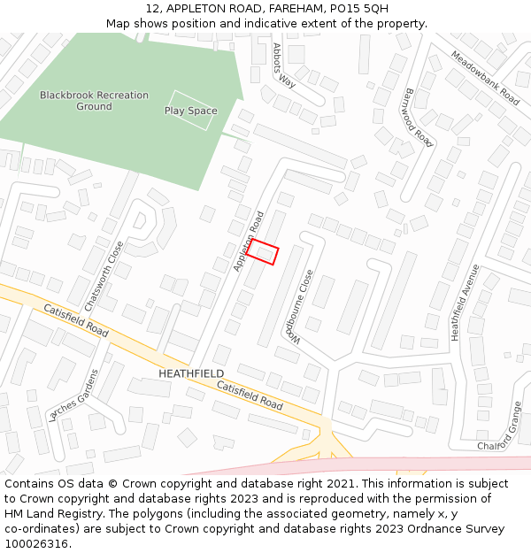 12, APPLETON ROAD, FAREHAM, PO15 5QH: Location map and indicative extent of plot