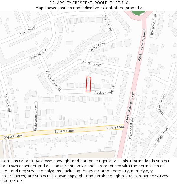 12, APSLEY CRESCENT, POOLE, BH17 7LX: Location map and indicative extent of plot