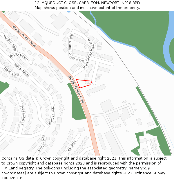 12, AQUEDUCT CLOSE, CAERLEON, NEWPORT, NP18 3PD: Location map and indicative extent of plot