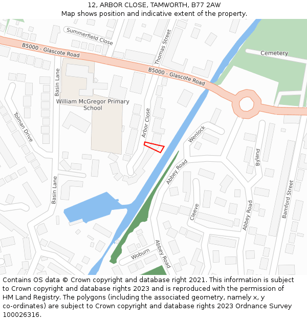 12, ARBOR CLOSE, TAMWORTH, B77 2AW: Location map and indicative extent of plot