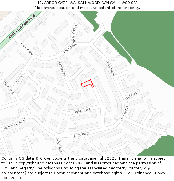 12, ARBOR GATE, WALSALL WOOD, WALSALL, WS9 9RF: Location map and indicative extent of plot