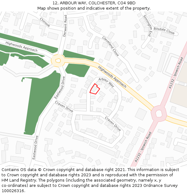 12, ARBOUR WAY, COLCHESTER, CO4 9BD: Location map and indicative extent of plot