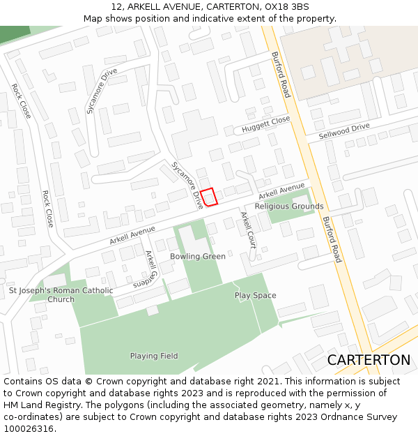 12, ARKELL AVENUE, CARTERTON, OX18 3BS: Location map and indicative extent of plot