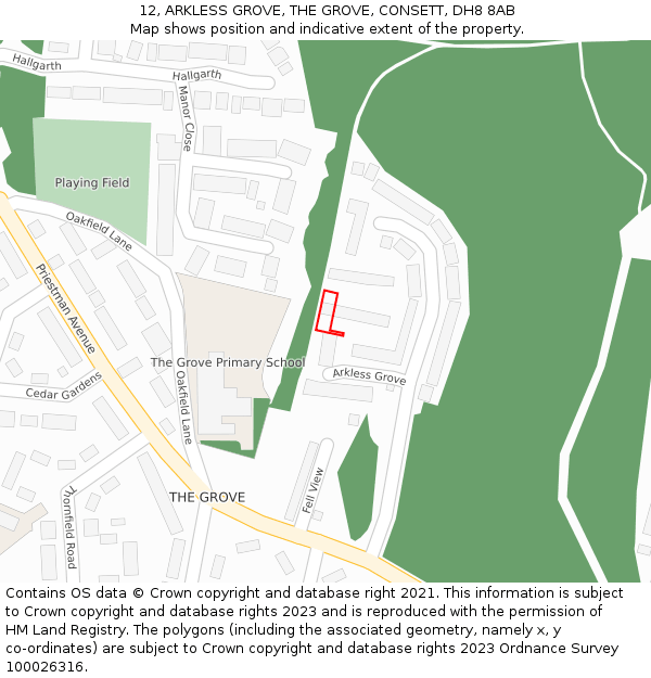 12, ARKLESS GROVE, THE GROVE, CONSETT, DH8 8AB: Location map and indicative extent of plot
