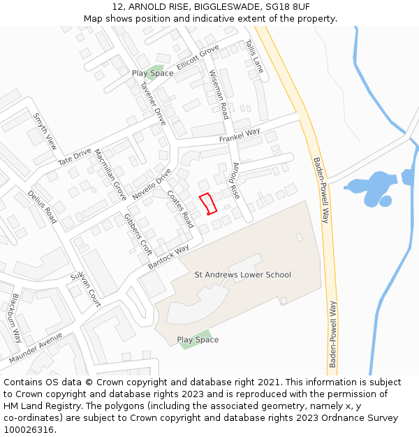 12, ARNOLD RISE, BIGGLESWADE, SG18 8UF: Location map and indicative extent of plot