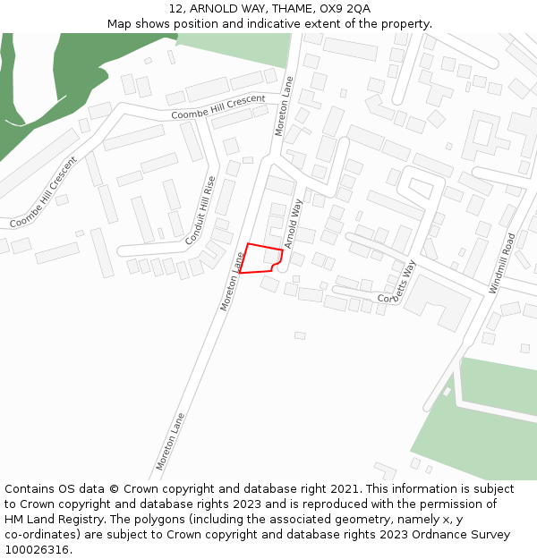 12, ARNOLD WAY, THAME, OX9 2QA: Location map and indicative extent of plot