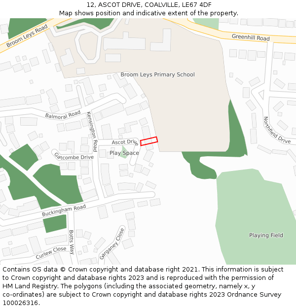 12, ASCOT DRIVE, COALVILLE, LE67 4DF: Location map and indicative extent of plot