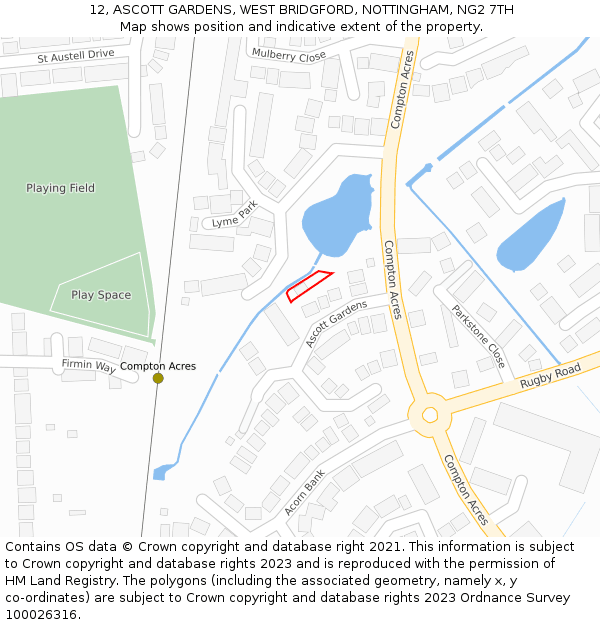 12, ASCOTT GARDENS, WEST BRIDGFORD, NOTTINGHAM, NG2 7TH: Location map and indicative extent of plot