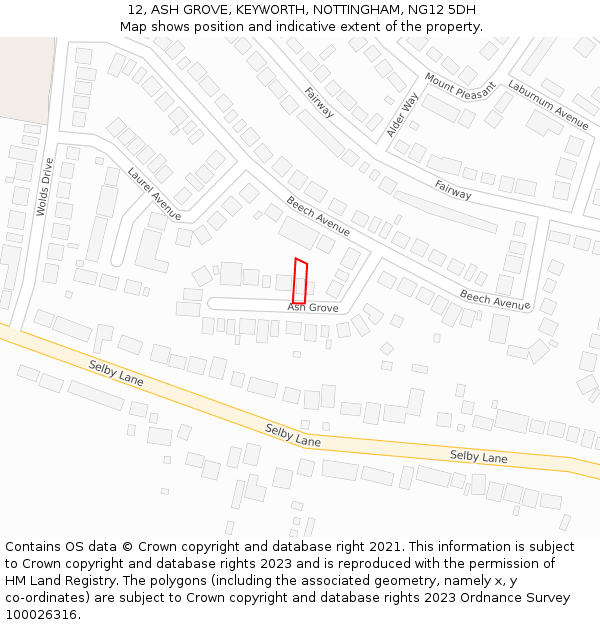 12, ASH GROVE, KEYWORTH, NOTTINGHAM, NG12 5DH: Location map and indicative extent of plot