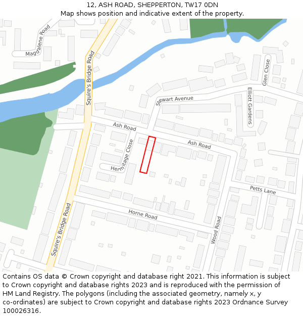 12, ASH ROAD, SHEPPERTON, TW17 0DN: Location map and indicative extent of plot