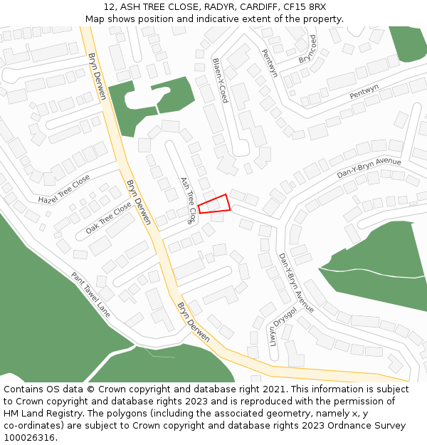 12, ASH TREE CLOSE, RADYR, CARDIFF, CF15 8RX: Location map and indicative extent of plot