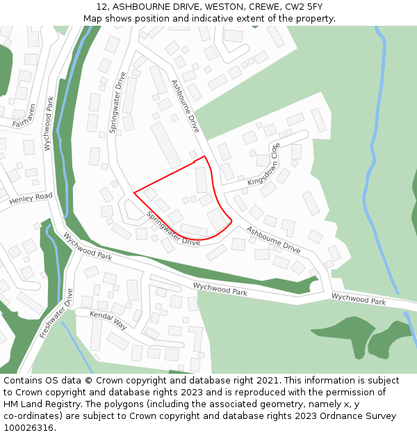 12, ASHBOURNE DRIVE, WESTON, CREWE, CW2 5FY: Location map and indicative extent of plot