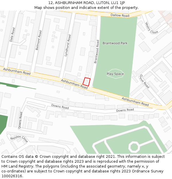 12, ASHBURNHAM ROAD, LUTON, LU1 1JP: Location map and indicative extent of plot