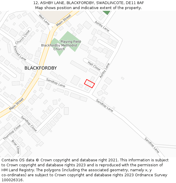 12, ASHBY LANE, BLACKFORDBY, SWADLINCOTE, DE11 8AF: Location map and indicative extent of plot