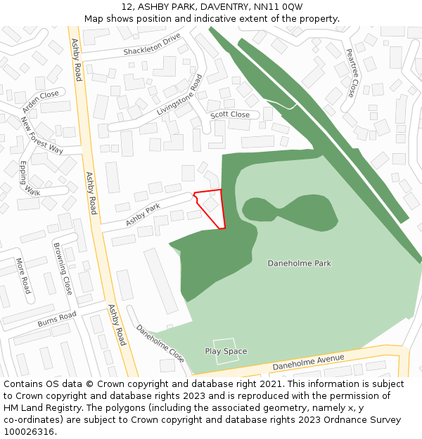 12, ASHBY PARK, DAVENTRY, NN11 0QW: Location map and indicative extent of plot