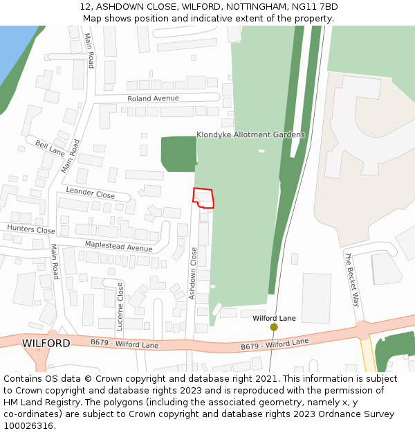 12, ASHDOWN CLOSE, WILFORD, NOTTINGHAM, NG11 7BD: Location map and indicative extent of plot