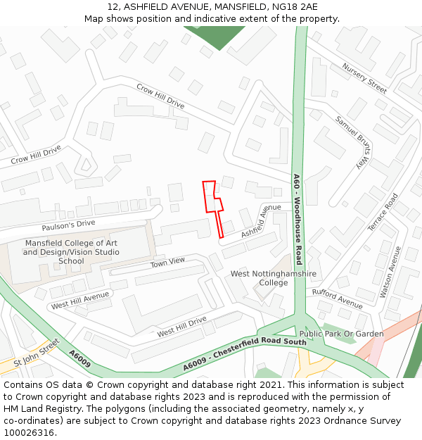 12, ASHFIELD AVENUE, MANSFIELD, NG18 2AE: Location map and indicative extent of plot