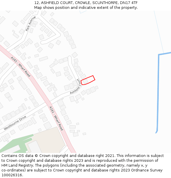 12, ASHFIELD COURT, CROWLE, SCUNTHORPE, DN17 4TF: Location map and indicative extent of plot