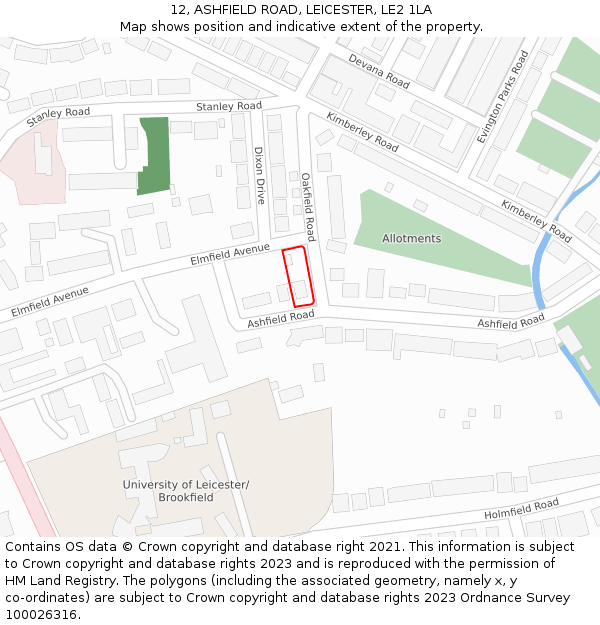 12, ASHFIELD ROAD, LEICESTER, LE2 1LA: Location map and indicative extent of plot