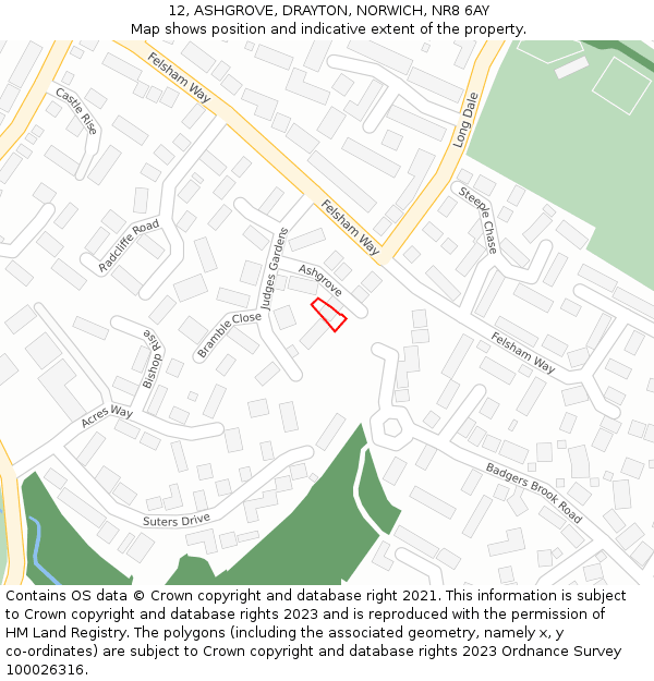 12, ASHGROVE, DRAYTON, NORWICH, NR8 6AY: Location map and indicative extent of plot