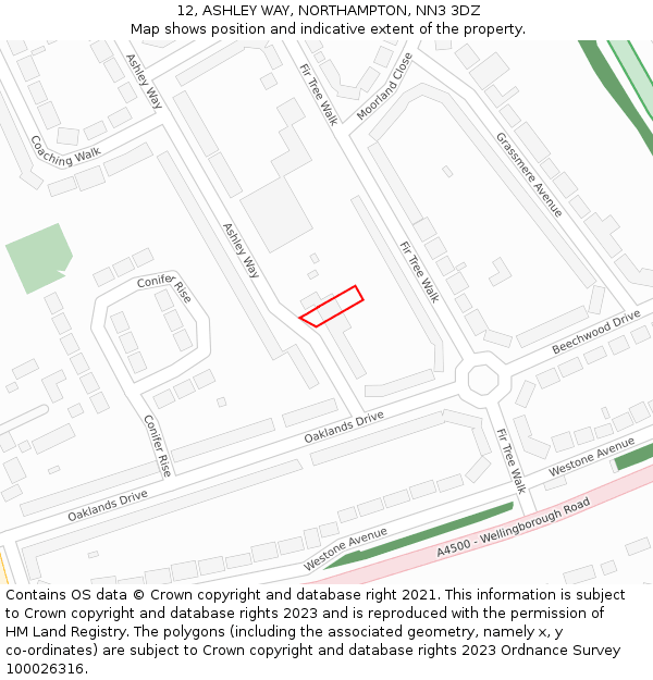 12, ASHLEY WAY, NORTHAMPTON, NN3 3DZ: Location map and indicative extent of plot