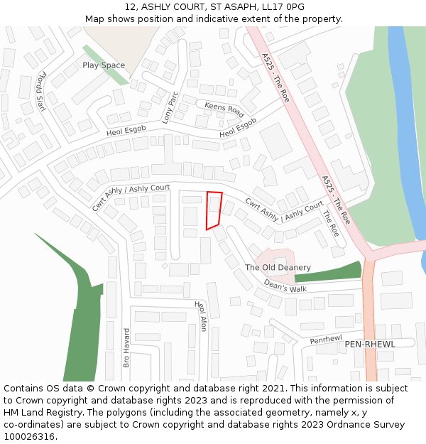 12, ASHLY COURT, ST ASAPH, LL17 0PG: Location map and indicative extent of plot