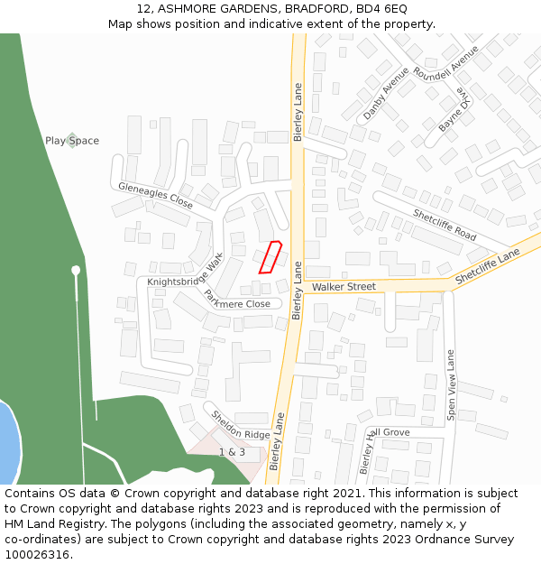 12, ASHMORE GARDENS, BRADFORD, BD4 6EQ: Location map and indicative extent of plot