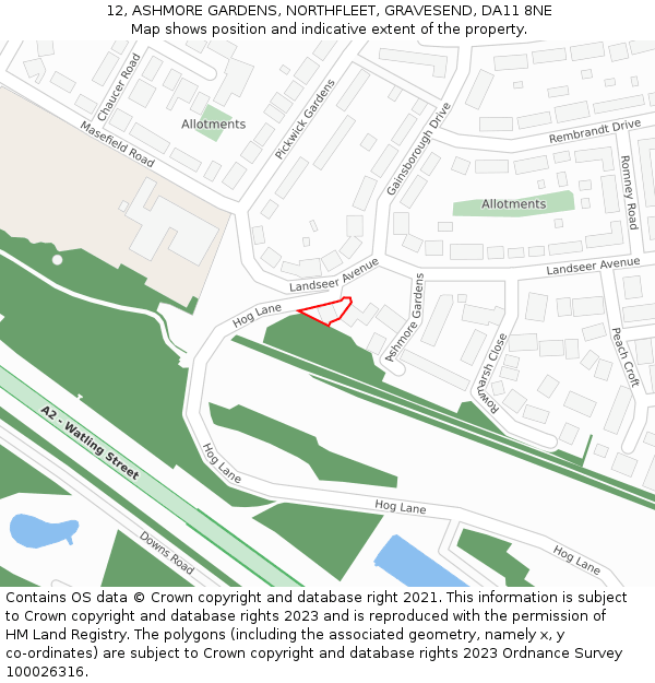 12, ASHMORE GARDENS, NORTHFLEET, GRAVESEND, DA11 8NE: Location map and indicative extent of plot