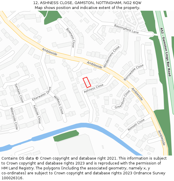 12, ASHNESS CLOSE, GAMSTON, NOTTINGHAM, NG2 6QW: Location map and indicative extent of plot