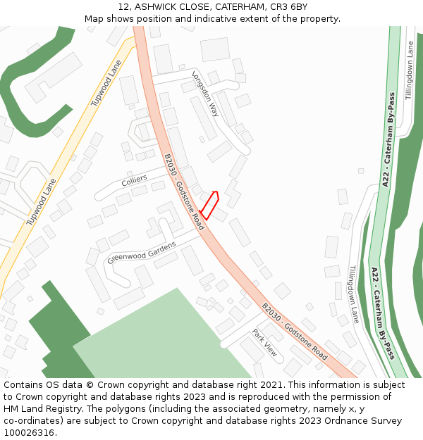 12, ASHWICK CLOSE, CATERHAM, CR3 6BY: Location map and indicative extent of plot