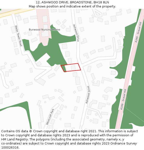 12, ASHWOOD DRIVE, BROADSTONE, BH18 8LN: Location map and indicative extent of plot