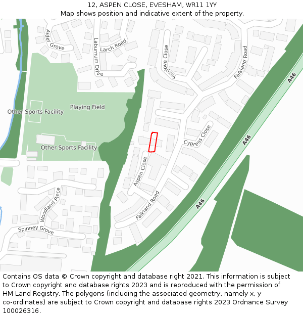 12, ASPEN CLOSE, EVESHAM, WR11 1YY: Location map and indicative extent of plot