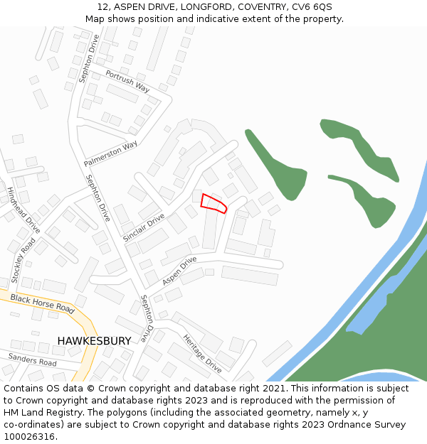 12, ASPEN DRIVE, LONGFORD, COVENTRY, CV6 6QS: Location map and indicative extent of plot