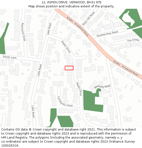 12, ASPEN DRIVE, VERWOOD, BH31 6TE: Location map and indicative extent of plot