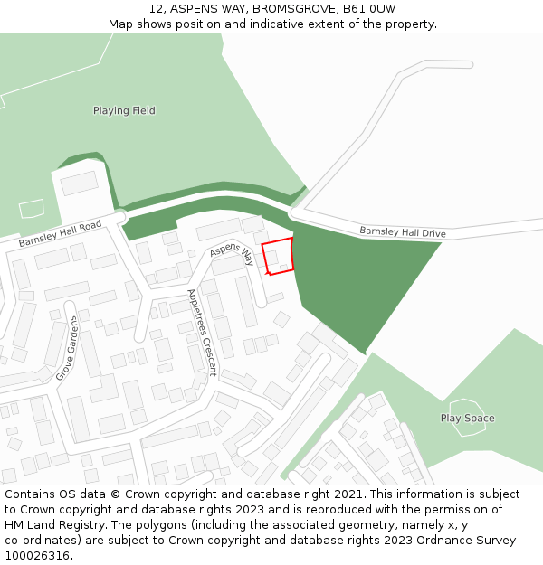 12, ASPENS WAY, BROMSGROVE, B61 0UW: Location map and indicative extent of plot