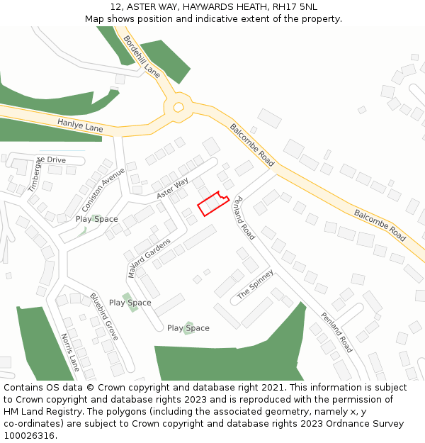 12, ASTER WAY, HAYWARDS HEATH, RH17 5NL: Location map and indicative extent of plot