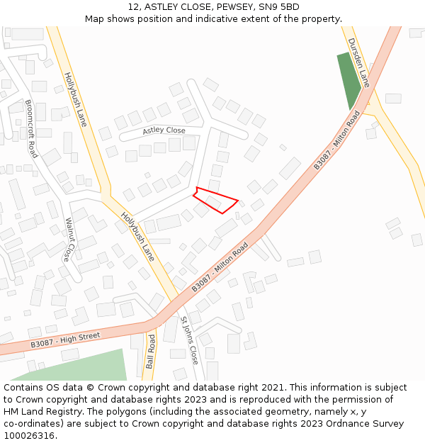 12, ASTLEY CLOSE, PEWSEY, SN9 5BD: Location map and indicative extent of plot