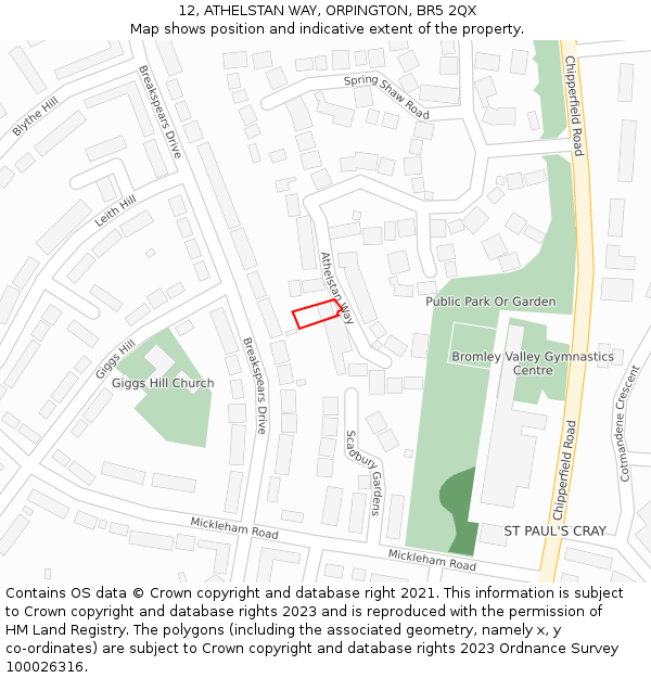 12, ATHELSTAN WAY, ORPINGTON, BR5 2QX: Location map and indicative extent of plot