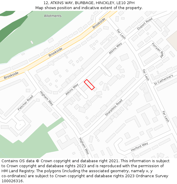 12, ATKINS WAY, BURBAGE, HINCKLEY, LE10 2PH: Location map and indicative extent of plot