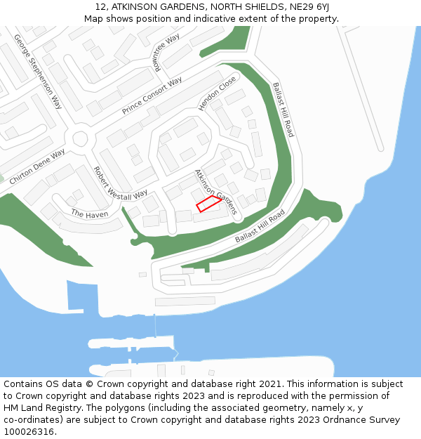 12, ATKINSON GARDENS, NORTH SHIELDS, NE29 6YJ: Location map and indicative extent of plot