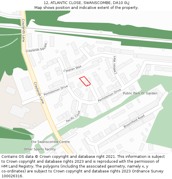 12, ATLANTIC CLOSE, SWANSCOMBE, DA10 0LJ: Location map and indicative extent of plot