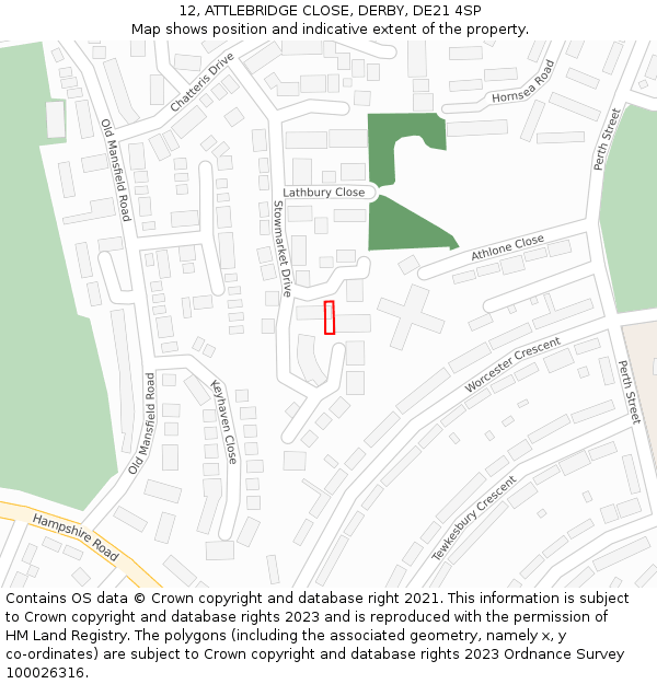 12, ATTLEBRIDGE CLOSE, DERBY, DE21 4SP: Location map and indicative extent of plot
